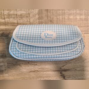 Vtg Dior Beauty Light Blue Houndstooth Pouch - Slim & Structured ✨